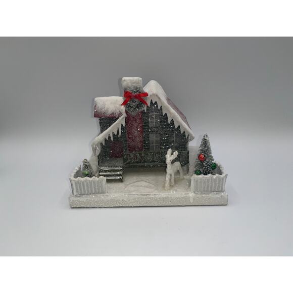 Bethany Lowe Snowy Christmas Village Putz House Reindeer Bottle Brush Tree - Picture 2 of 13